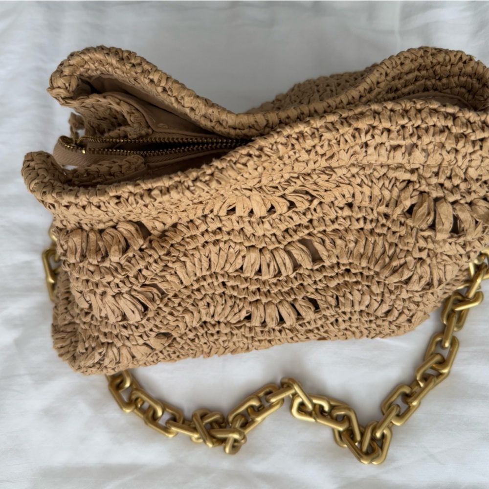 Zara Rattan Purse With Brass Link Hardware